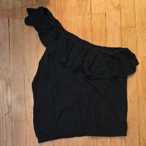 American Eagle Outfitters One Shoulder Ruffled Black Top